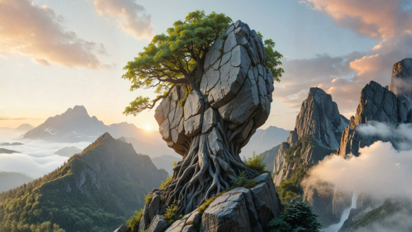Revenue Cycle Management companies represented by a tree rooted in a strong rock foundation, symbolizing healthcare finance stability and operational support